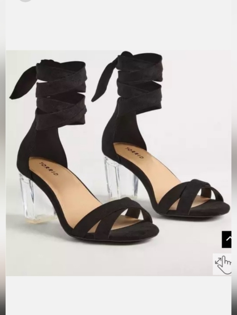 Torrid Camel Suede Ankle Strap Heels with Clear Block Lucite Heel 10.5WW